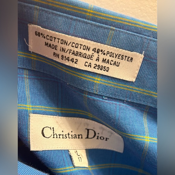 Christian Dior Men’s Blue & Yellow Plaid Button Up Dress Shirt - Size L/17 - Picture 7 of 7